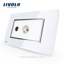 Toma estándar US / AU Livolo Luxur para TV y SATV con vidrio perlado blanco VL-C391VST-81